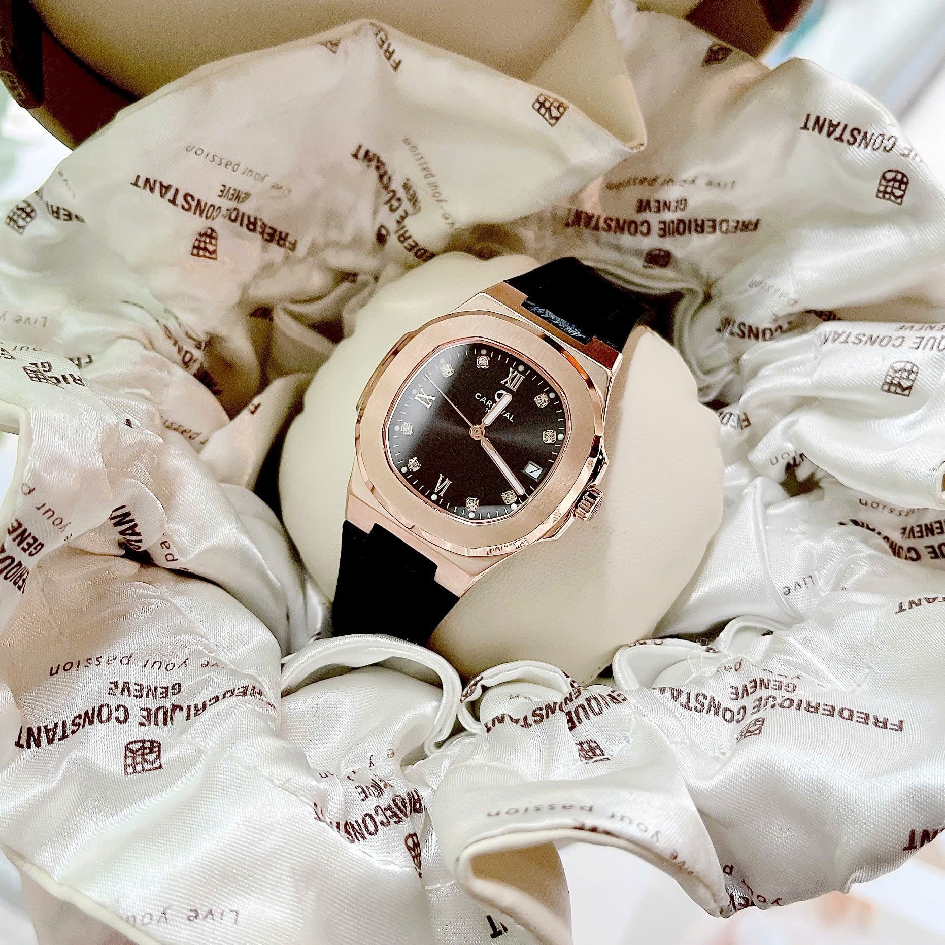 Carnival 8160L Rosegold Đen Dây Da ( 8160L-VH-DD-D)