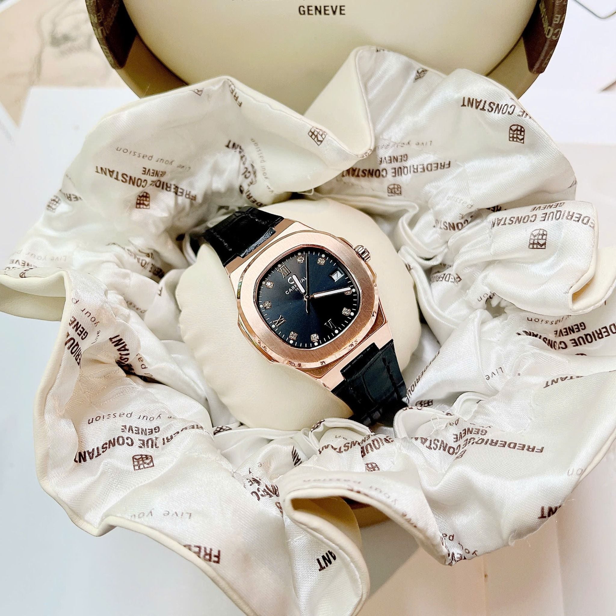 Carnival 8160L Rosegold Đen Dây Da ( 8160L-VH-DD-D)