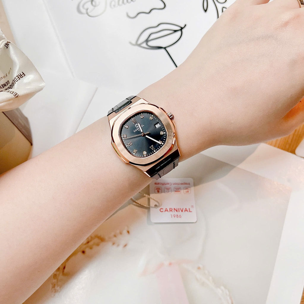 Carnival 8160L Rosegold Đen Dây Da ( 8160L-VH-DD-D)