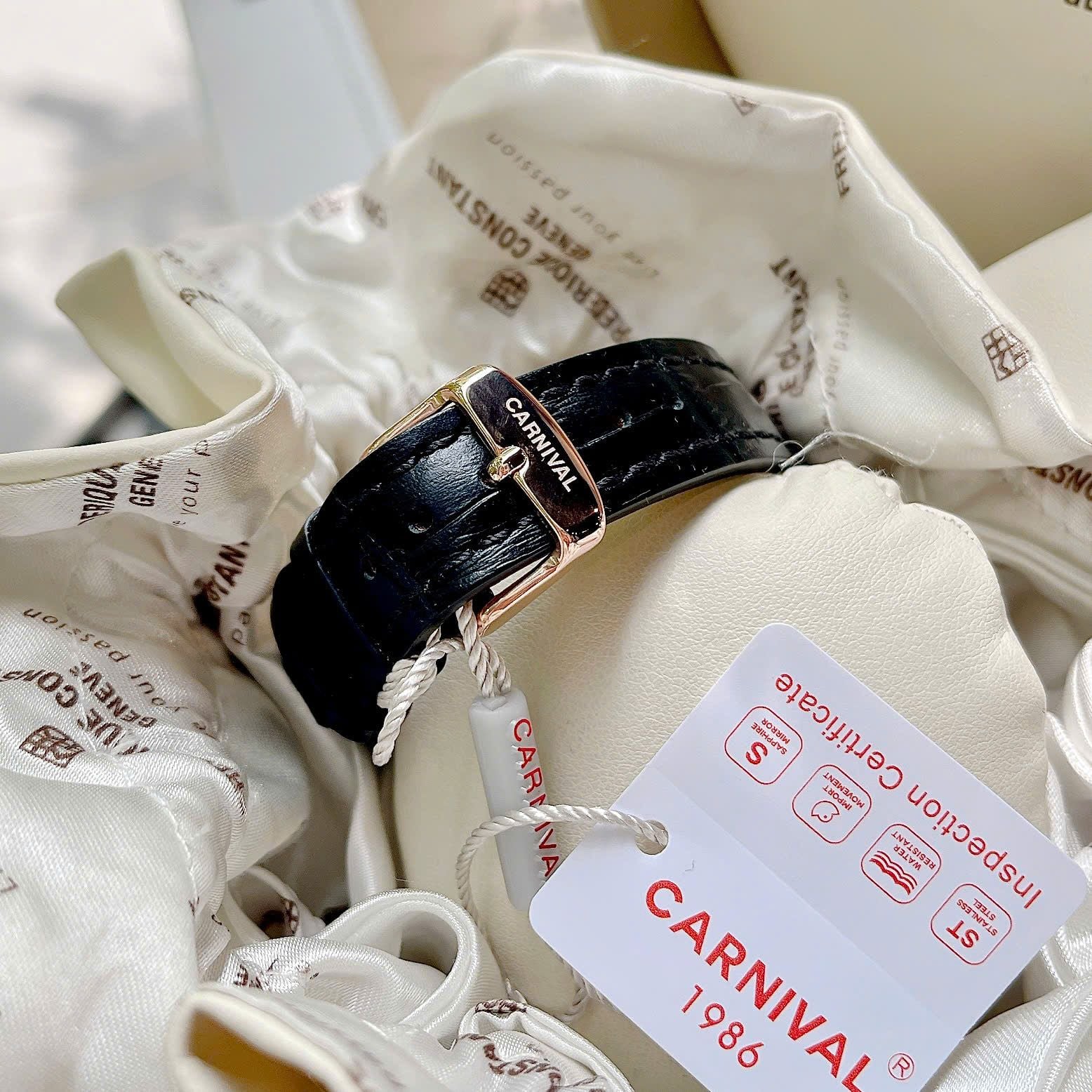 Carnival 8160L Rosegold Đen Dây Da ( 8160L-VH-DD-D)