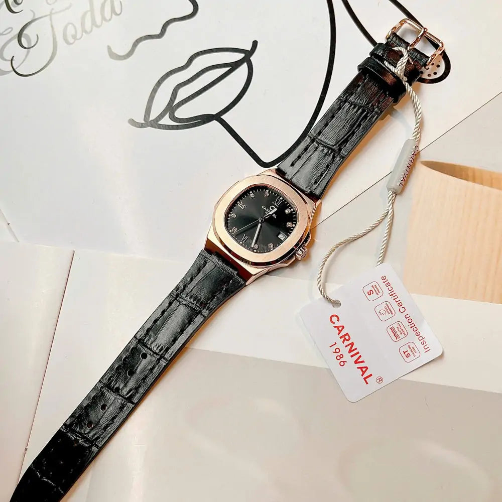 Carnival 8160L Rosegold Đen Dây Da ( 8160L-VH-DD-D)