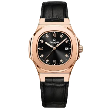 Carnival 8160L Rosegold Đen Dây Da ( 8160L-VH-DD-D)