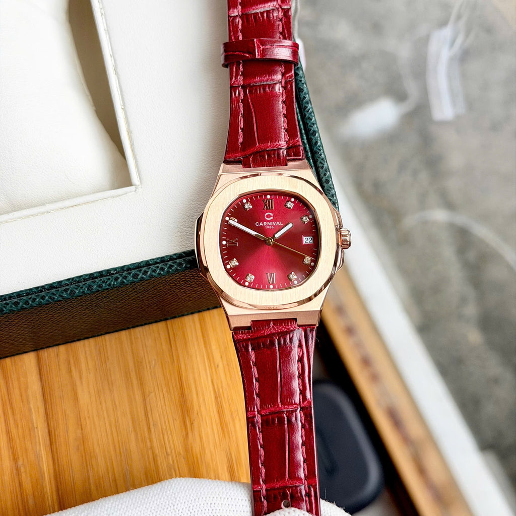 Carnival 8160L Rosegold Đỏ Dây Da ( 8160L-VH-DD-DO)
