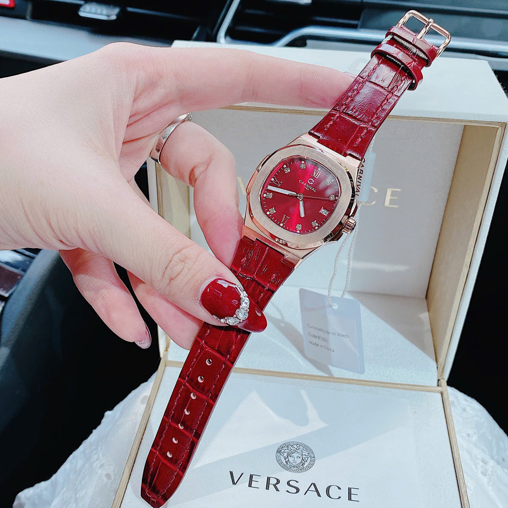 Carnival 8160L Rosegold Đỏ Dây Da ( 8160L-VH-DD-DO)