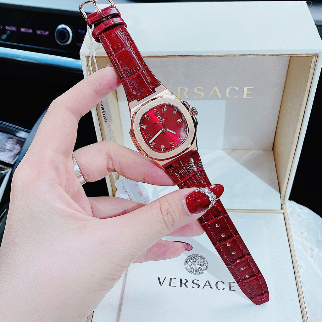 Carnival 8160L Rosegold Đỏ Dây Da ( 8160L-VH-DD-DO)