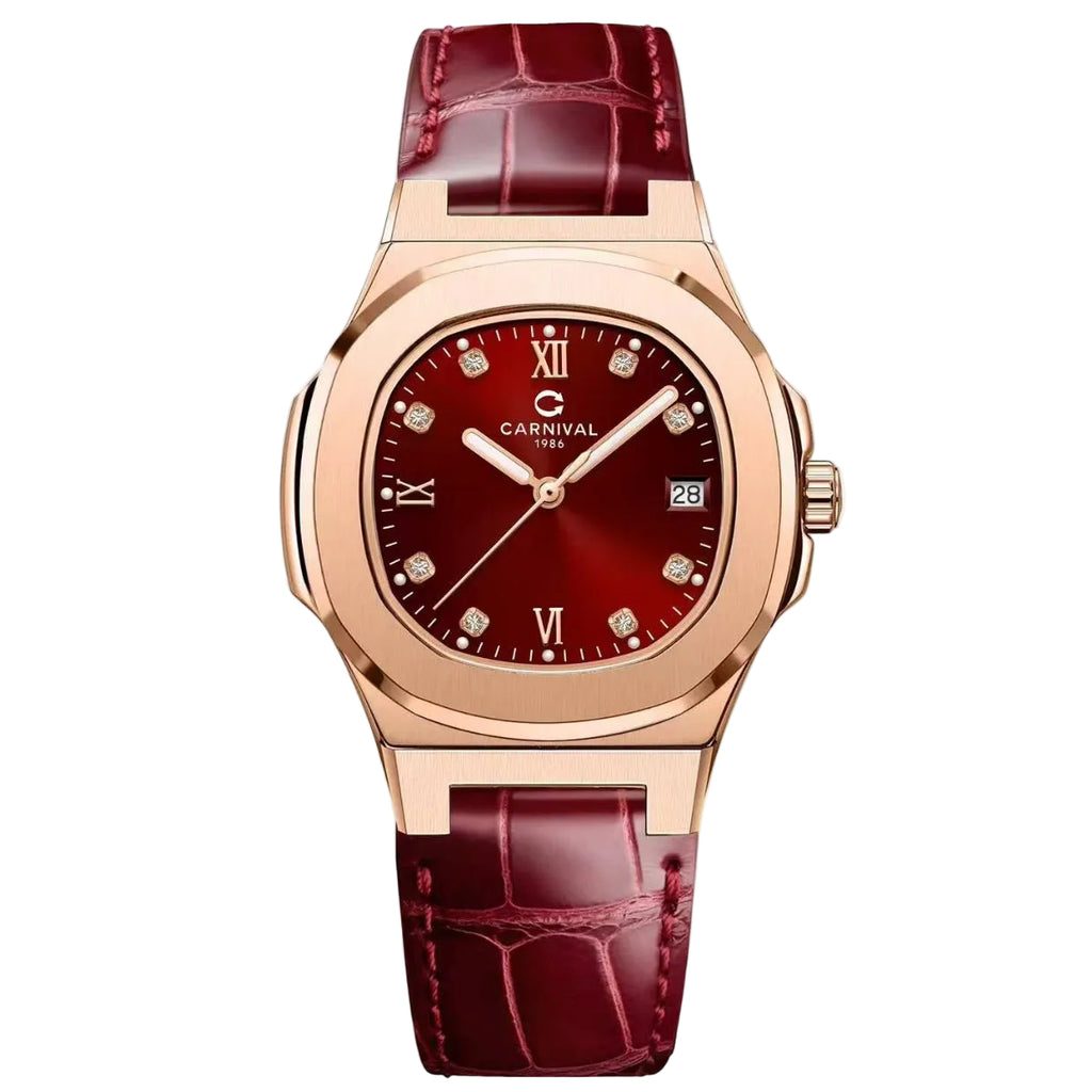 Carnival 8160L Rosegold Đỏ Dây Da ( 8160L-VH-DD-DO)