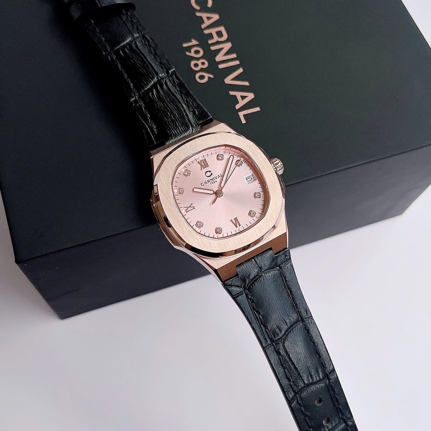 Carnival 8160L Rosegold Hồng Dây Da ( 8160L-VH-DD-H)