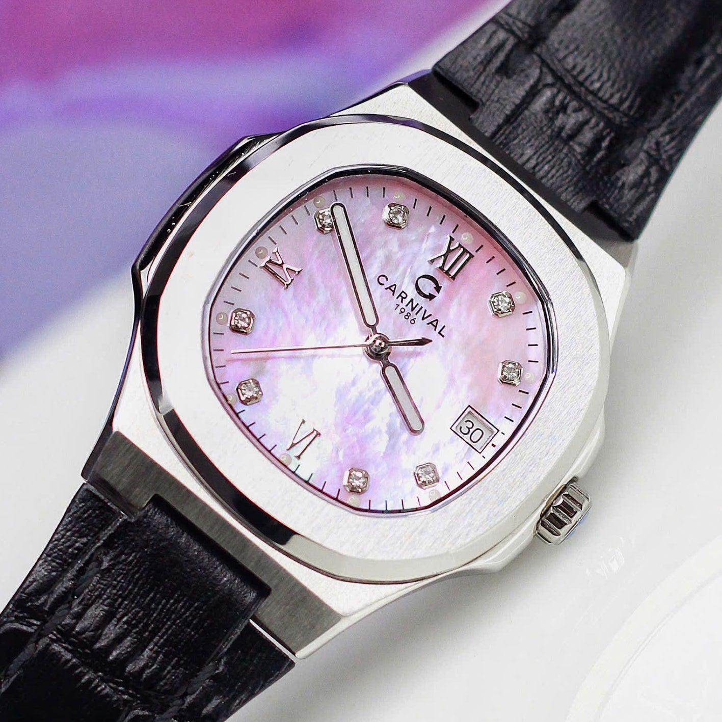 Carnival 8160L Rosegold Xà Cừ Hồng Dây Da ( 8160L-VH-DD-HK)