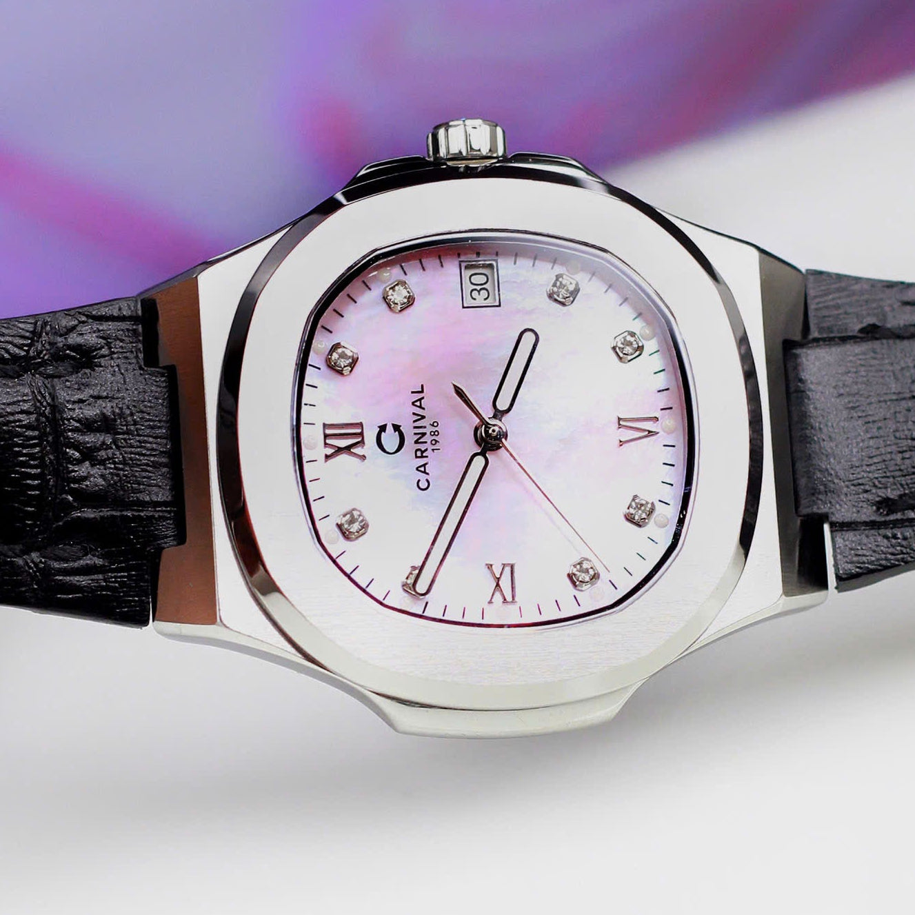 Carnival 8160L Rosegold Xà Cừ Hồng Dây Da ( 8160L-VH-DD-HK)
