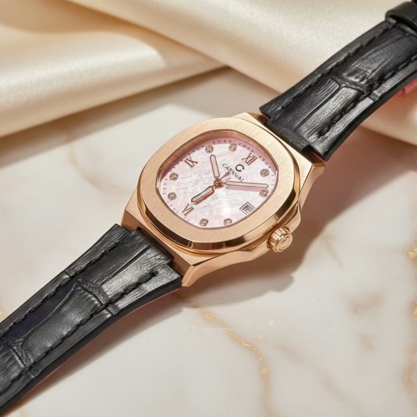Carnival 8160L Rosegold Hồng Xà Cừ Dây Da ( 8160L-VH-DD-HK)