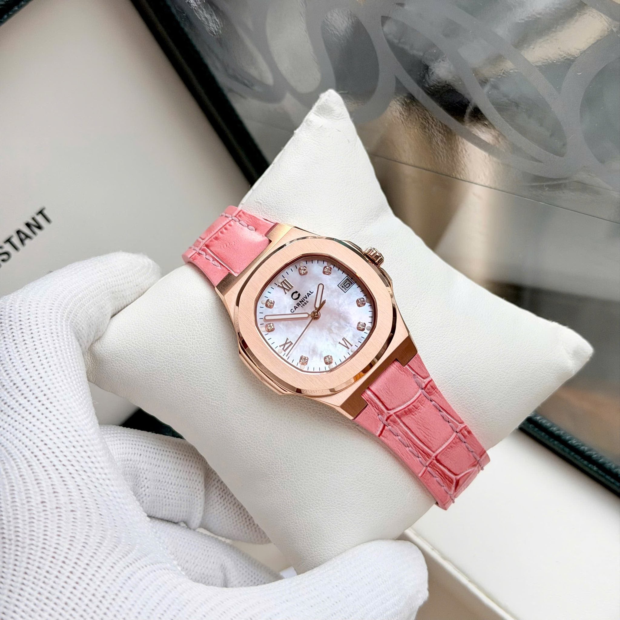 Carnival 8160L Rosegold Xà Cừ Hồng Dây Da Hồng ( 8160L-VH-DD-HK2)