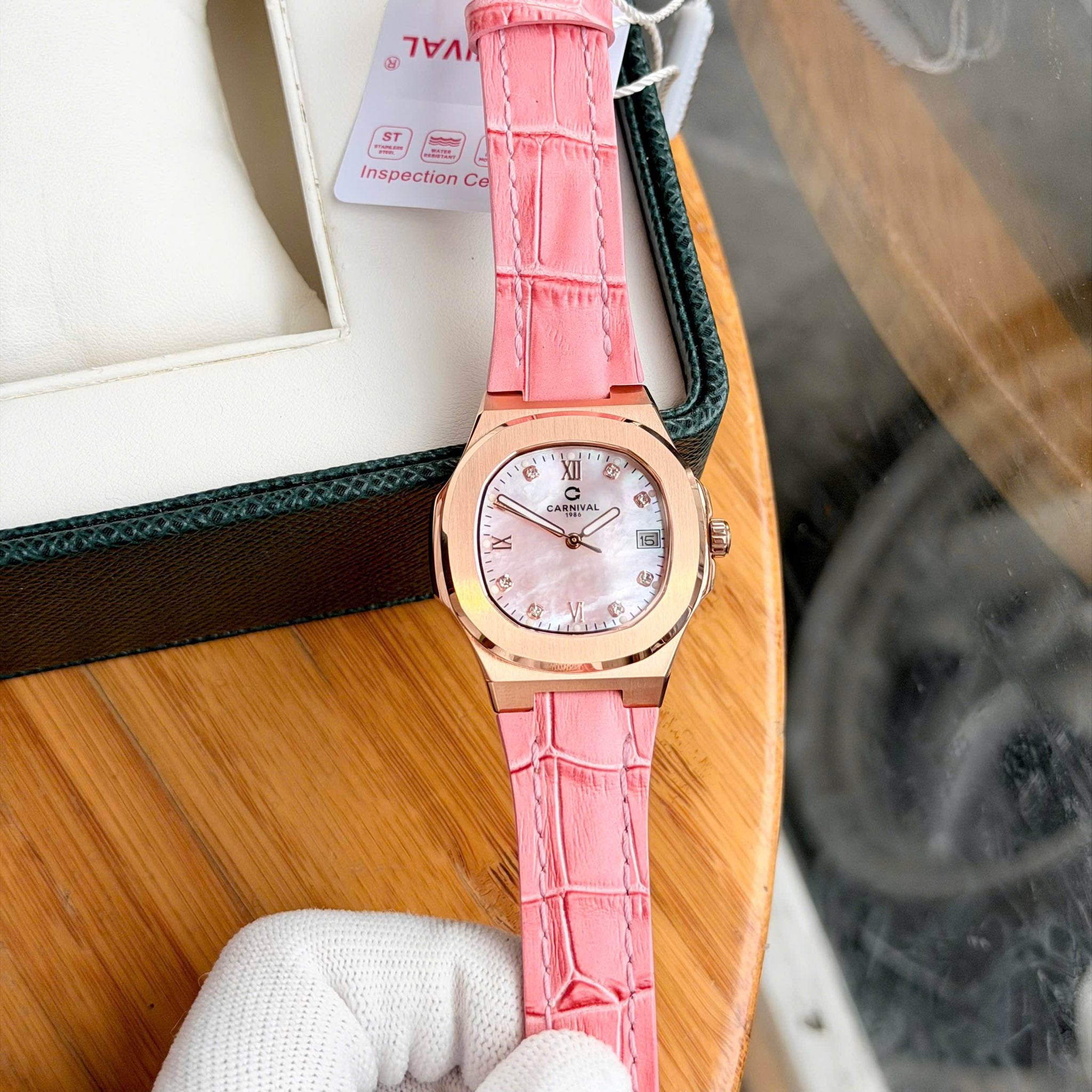 Carnival 8160L Rosegold Xà Cừ Hồng Dây Da Hồng ( 8160L-VH-DD-HK2)