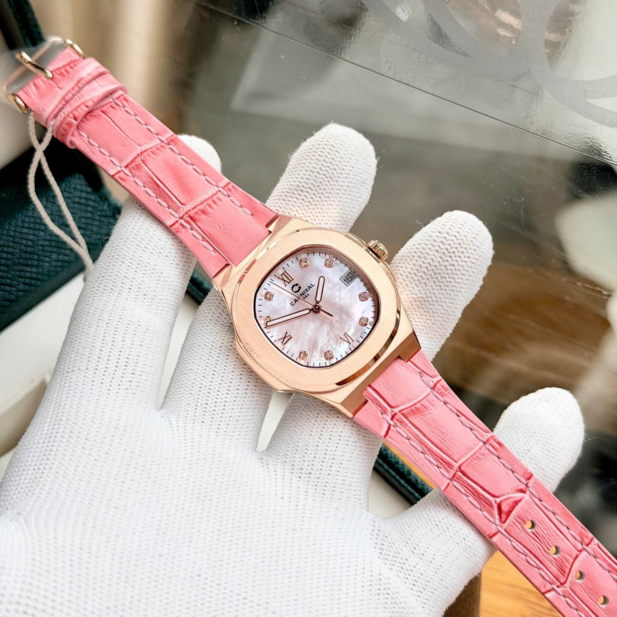 Carnival 8160L Rosegold Xà Cừ Hồng Dây Da Hồng ( 8160L-VH-DD-HK2)