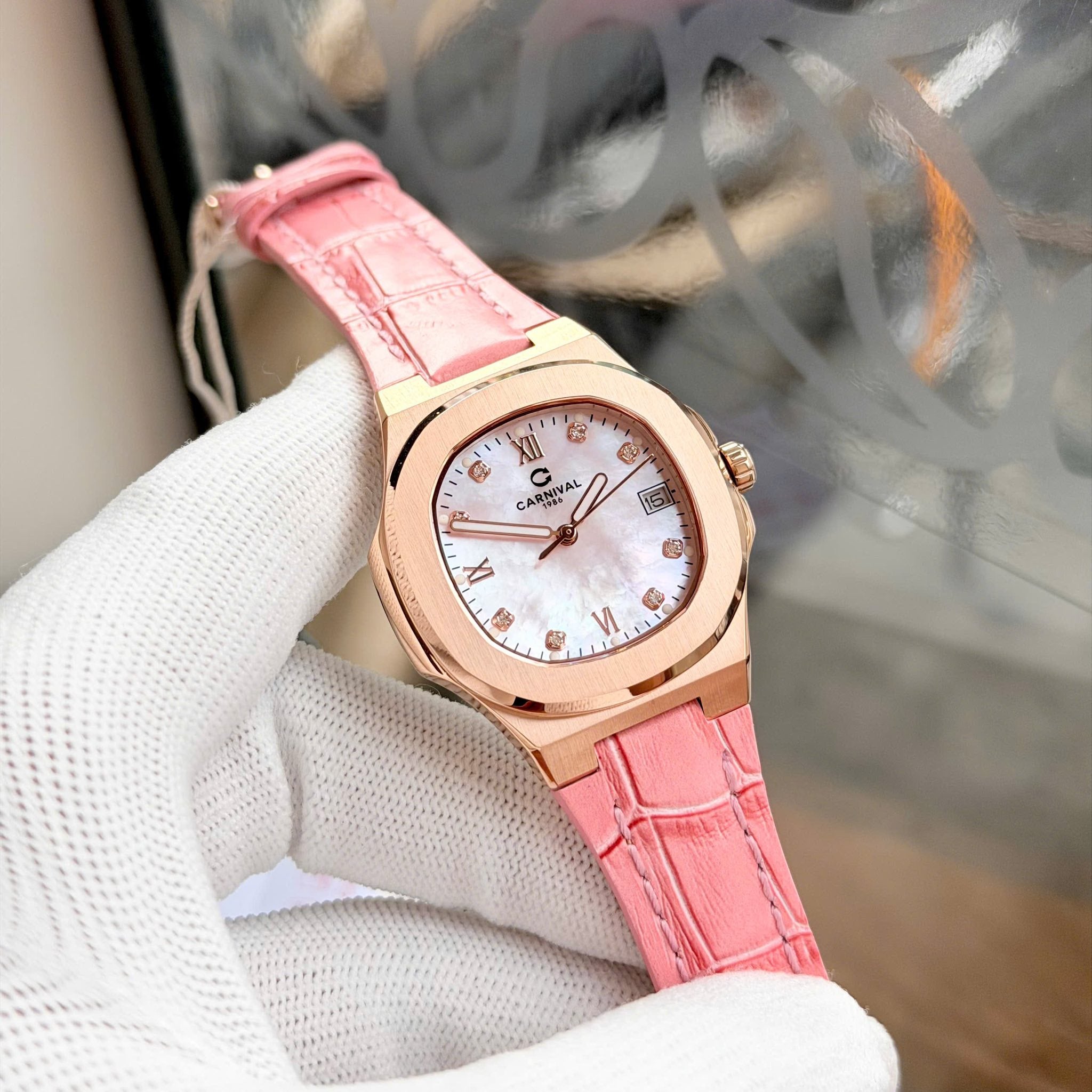 Carnival 8160L Rosegold Xà Cừ Hồng Dây Da Hồng ( 8160L-VH-DD-HK2)