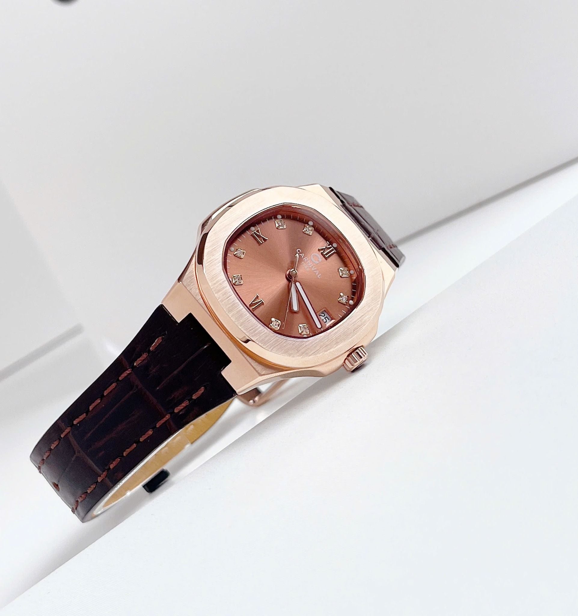 Carnival 8160L Rosegold Cá Hồi Dây Da ( 8160L-VH-DD-N)
