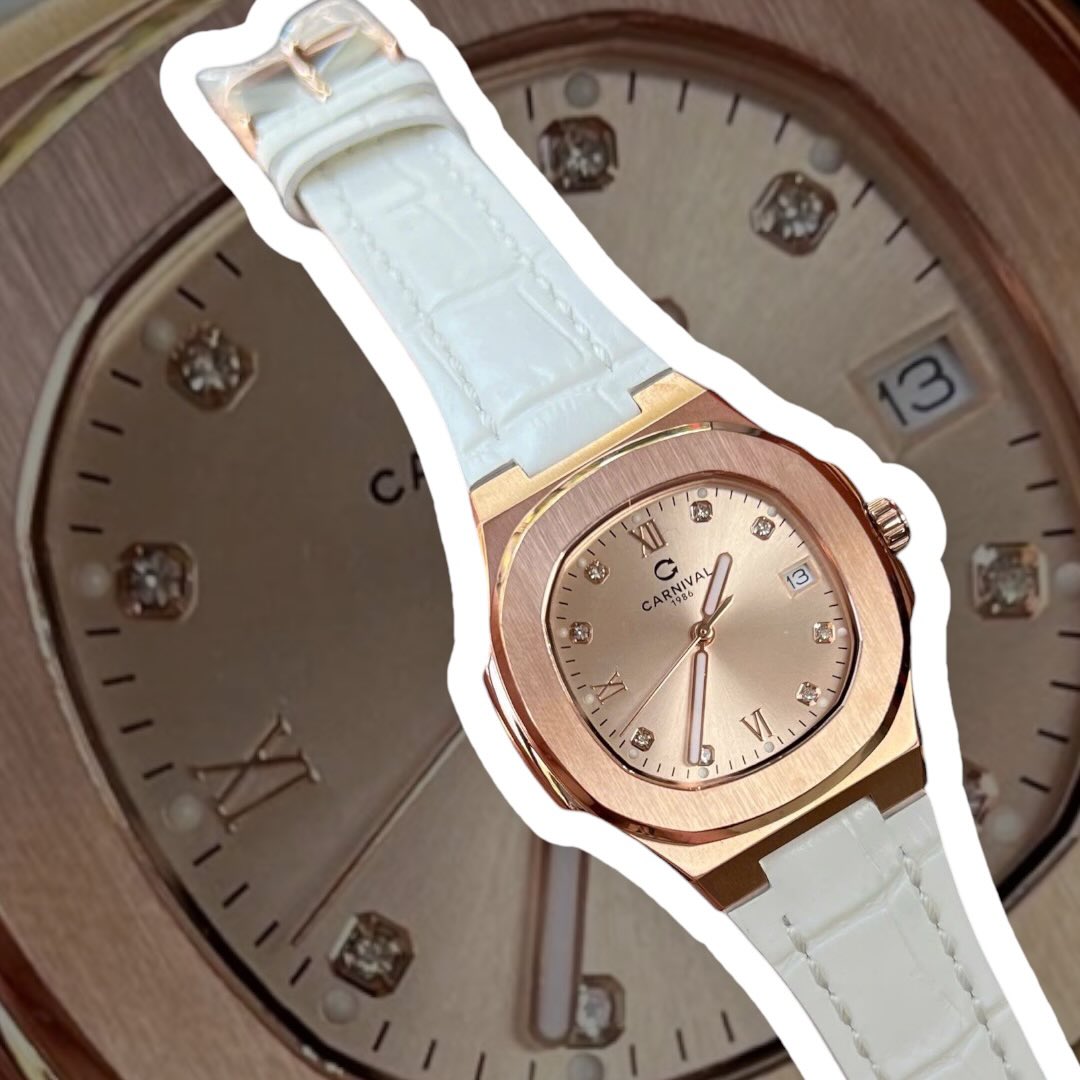 Carnival 8160L Rosegold Sundust Dây Da Trắng ( 8160L-VH-DD-NN1)