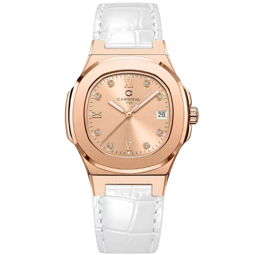 Carnival 8160L Rosegold Sundust Dây Da Trắng ( 8160L-VH-DD-NN1)