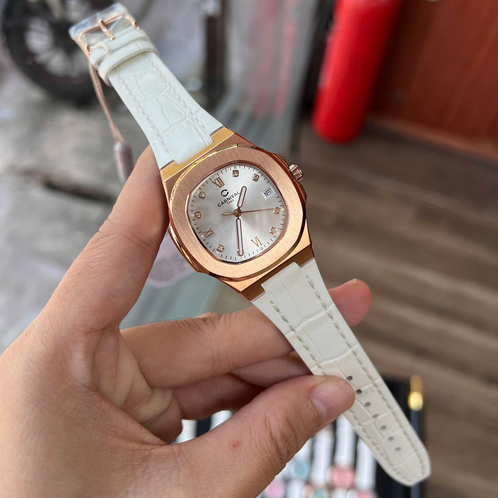 Carnival 8160L Rosegold Trắng Dây Da Trắng ( 8160L-VH-DD-T1)