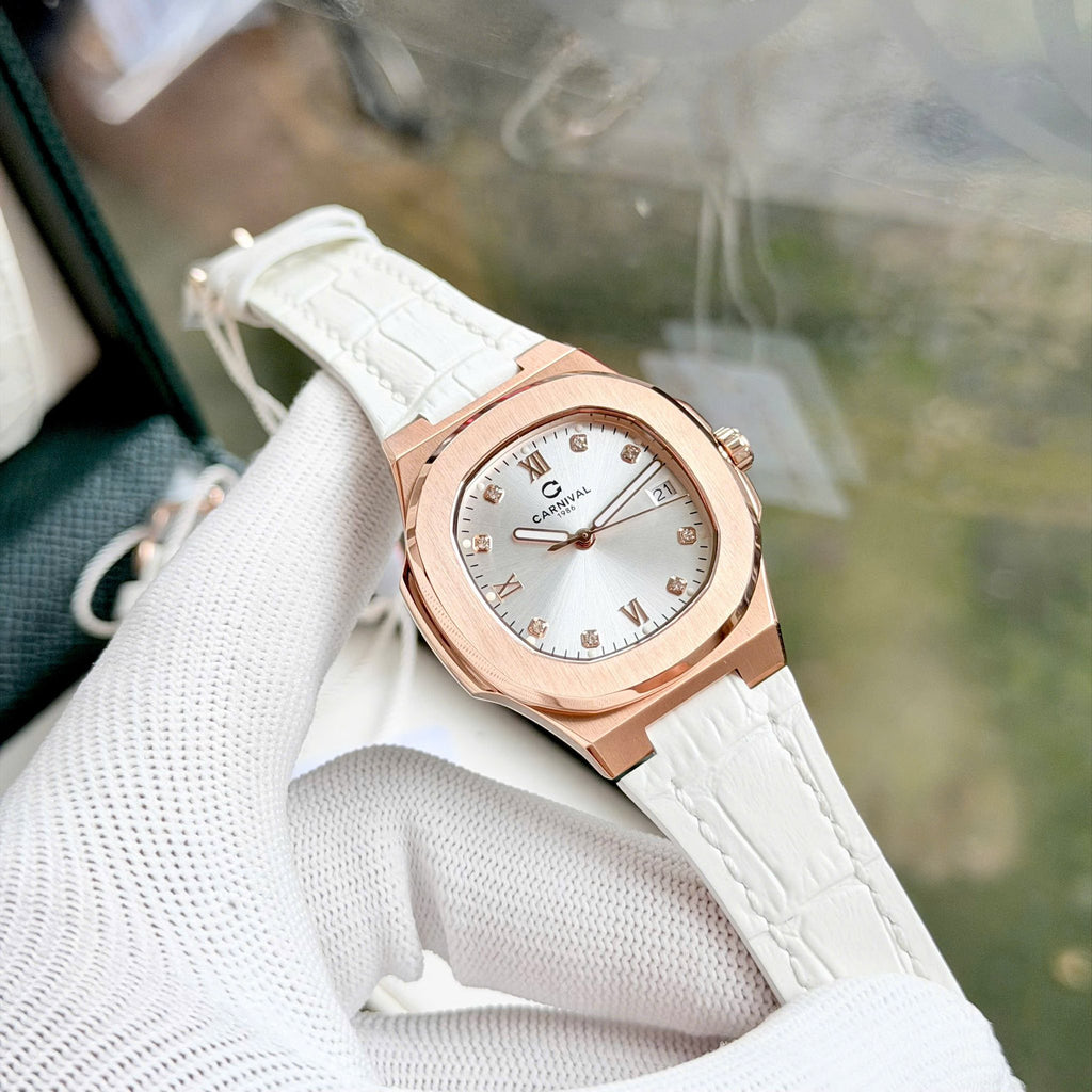 Carnival 8160L Rosegold Trắng Dây Da Trắng ( 8160L-VH-DD-T1)