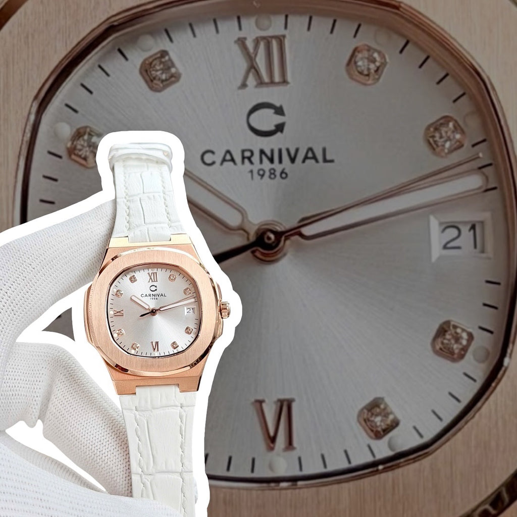 Carnival 8160L Rosegold Trắng Dây Da Trắng ( 8160L-VH-DD-T1)