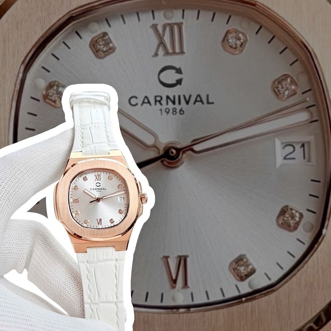 Carnival 8160L Rosegold Trắng Dây Da Trắng ( 8160L-VH-DD-T1)