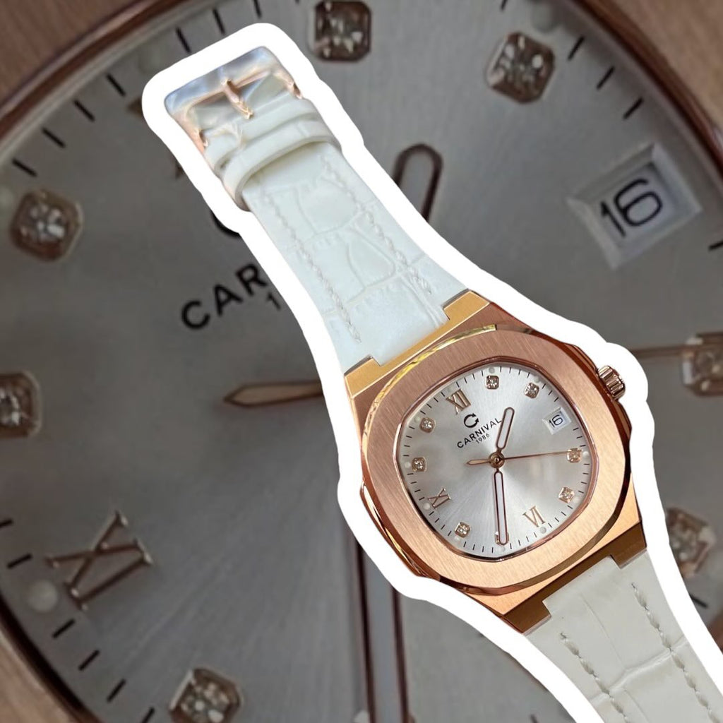 Carnival 8160L Rosegold Trắng Dây Da Trắng ( 8160L-VH-DD-T1)