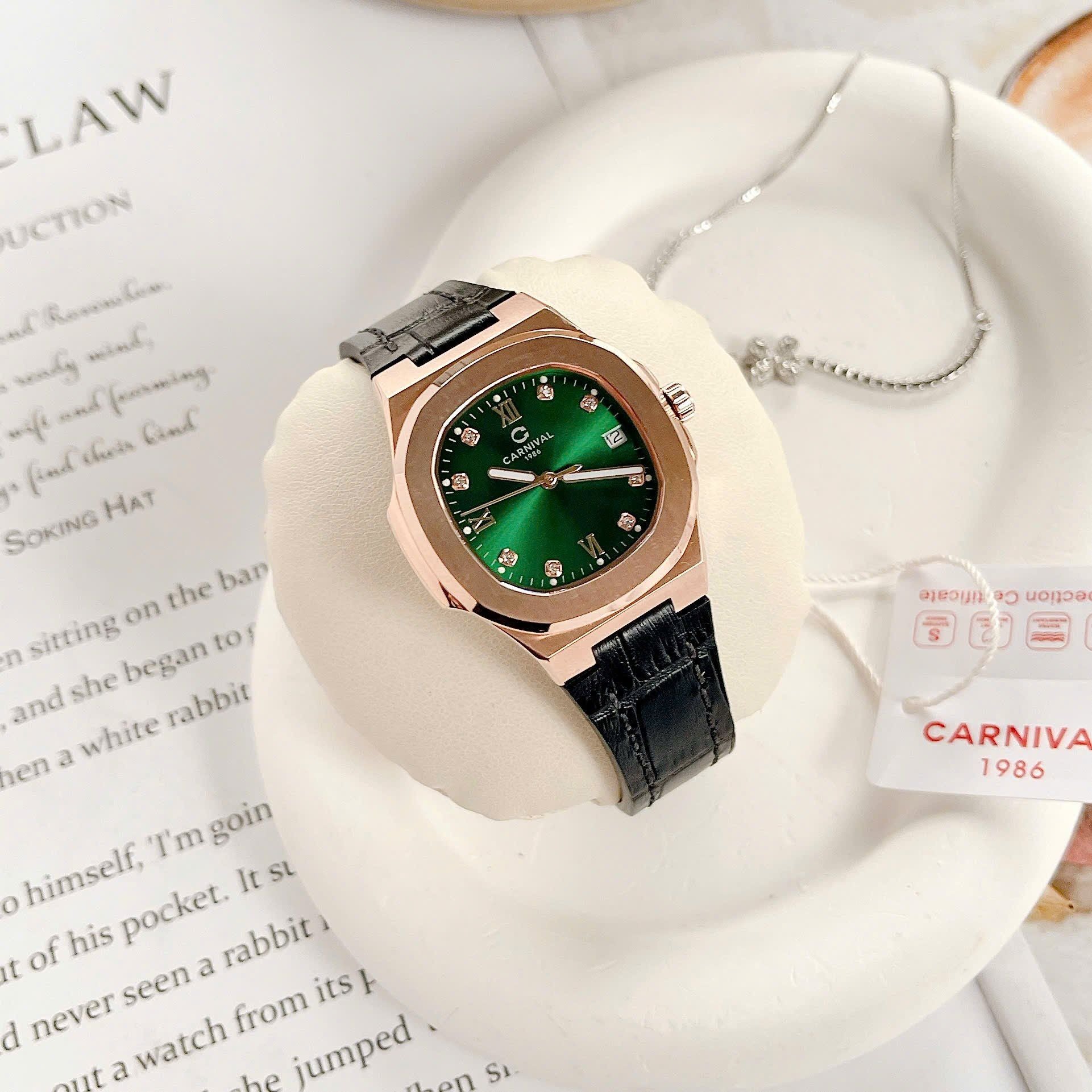 Carnival 8160L Rosegold Xanh Lá Dây Da ( 8160L-VT-DD-XL)