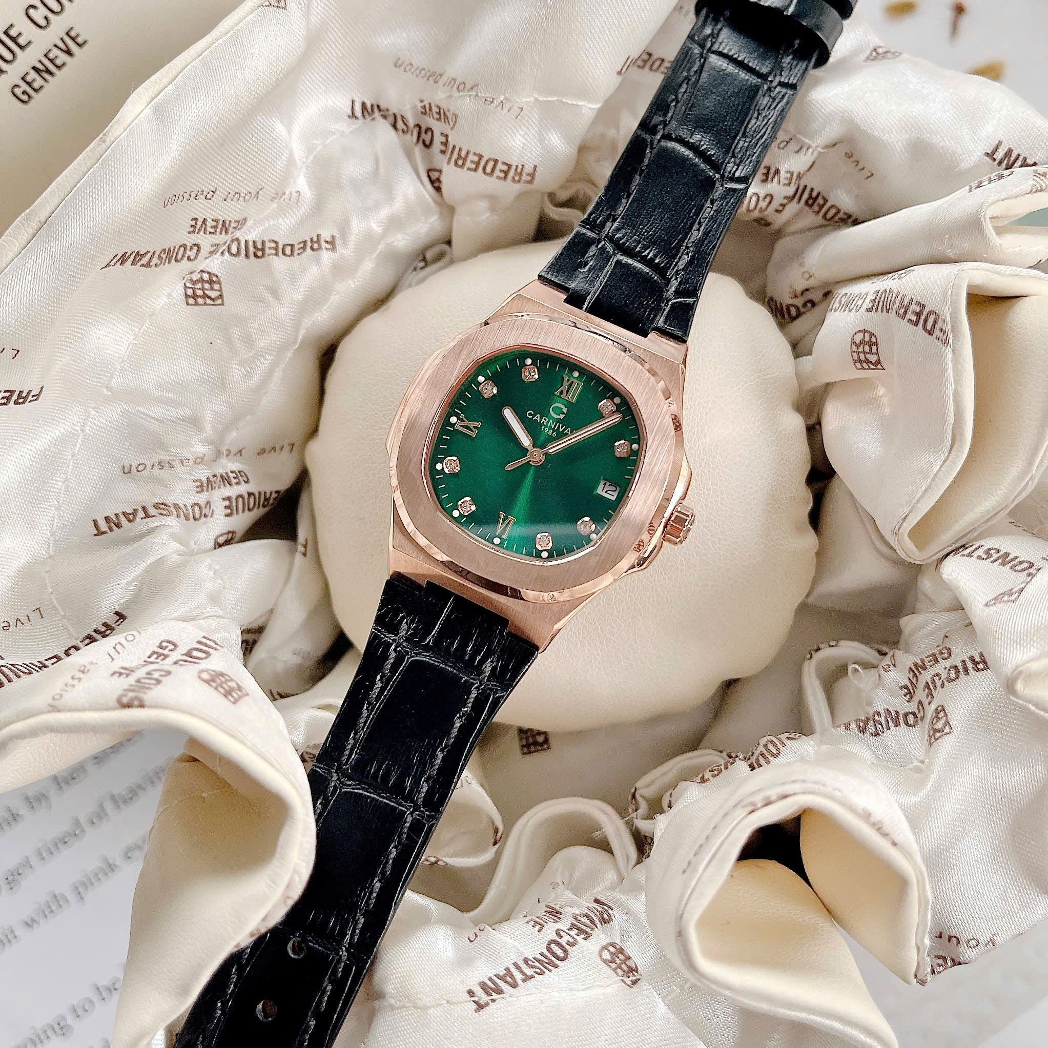 Carnival 8160L Rosegold Xanh Lá Dây Da ( 8160L-VT-DD-XL)