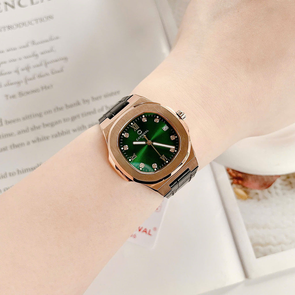 Carnival 8160L Rosegold Xanh Lá Dây Da ( 8160L-VT-DD-XL)