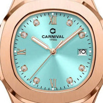 Carnival 8160L Rosegold Xanh Tiffany Blue Dây Da ( 8160L-VH-DD-XT)