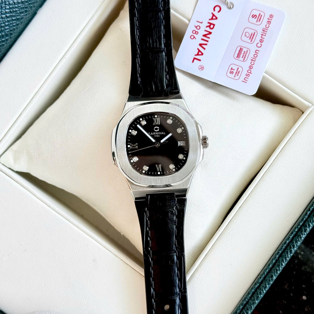Carnival 8160L Rosegold Đen Dây Da ( 8160L-VT-DD-D)