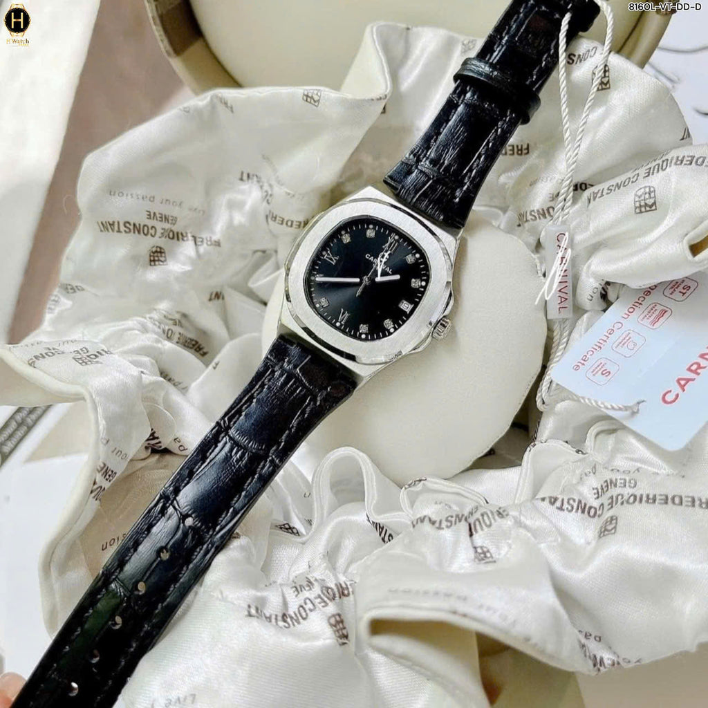 Carnival 8160L Rosegold Đen Dây Da ( 8160L-VT-DD-D)