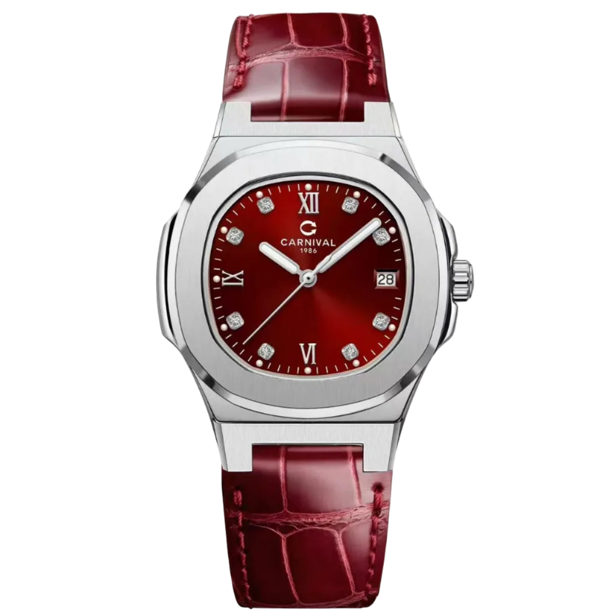 Carnival 8160L Bạc Đỏ Dây Da ( 8160L-VT-DD-DO)