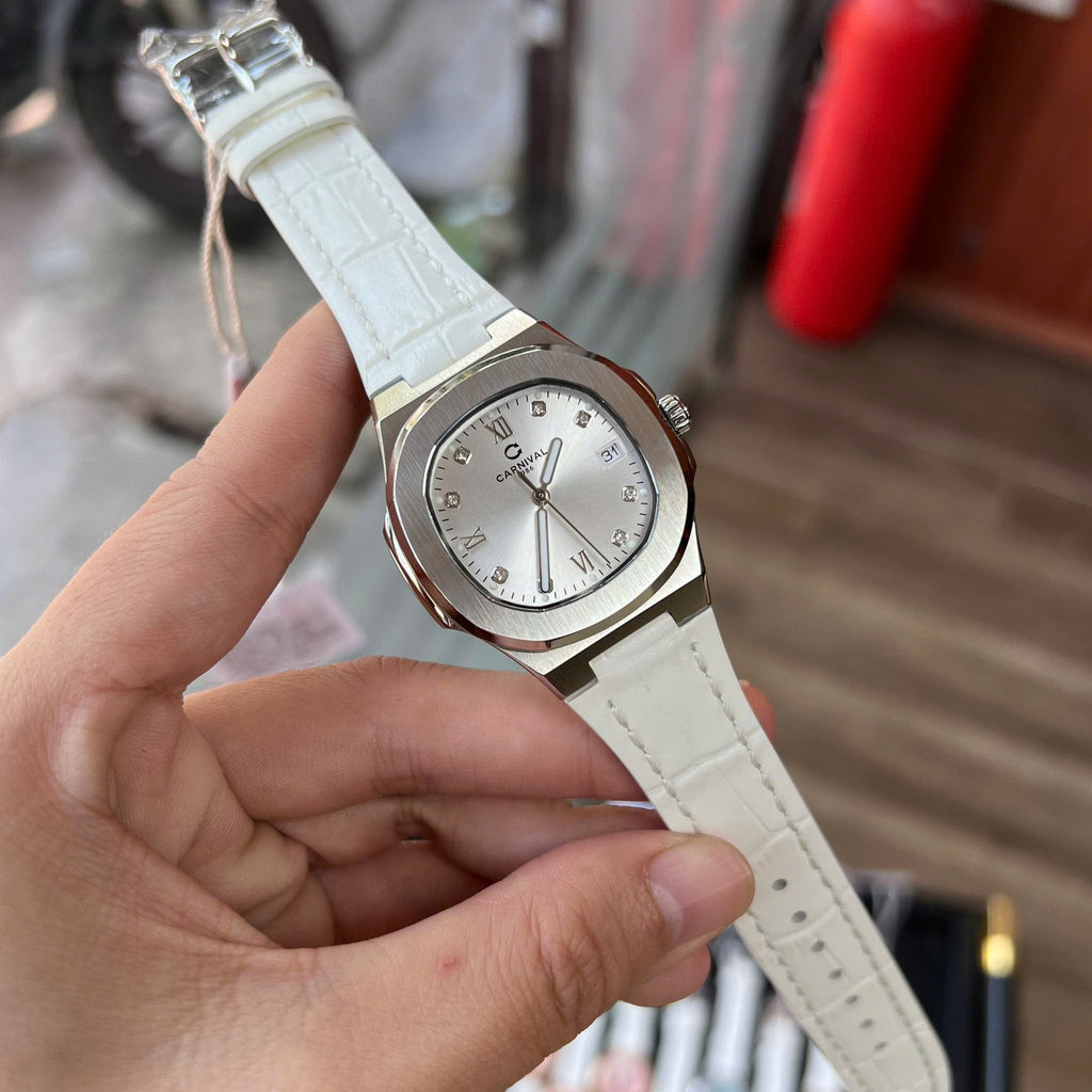 Carnival 8160L Bạc Trắng Dây Da Trắng ( 8160L-VT-DD-T1)