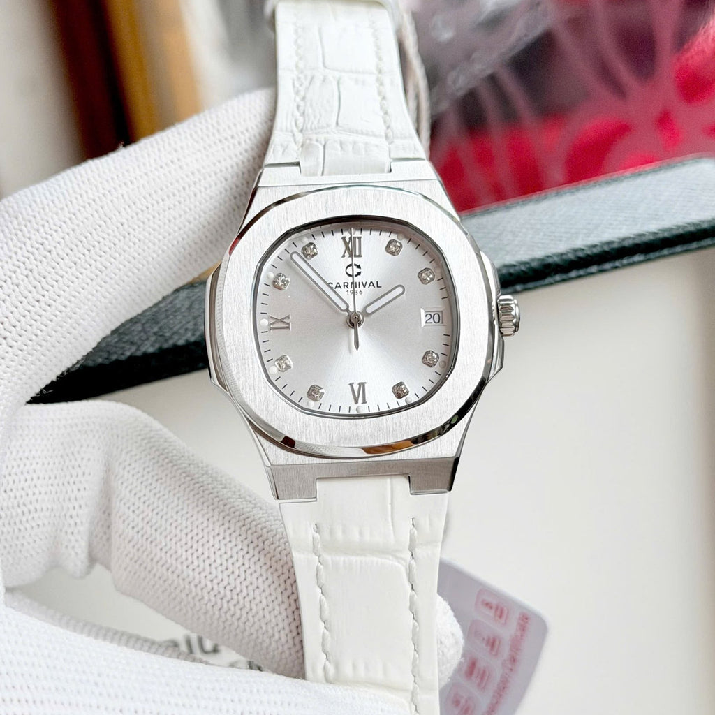 Carnival 8160L Bạc Trắng Dây Da Trắng ( 8160L-VT-DD-T1)