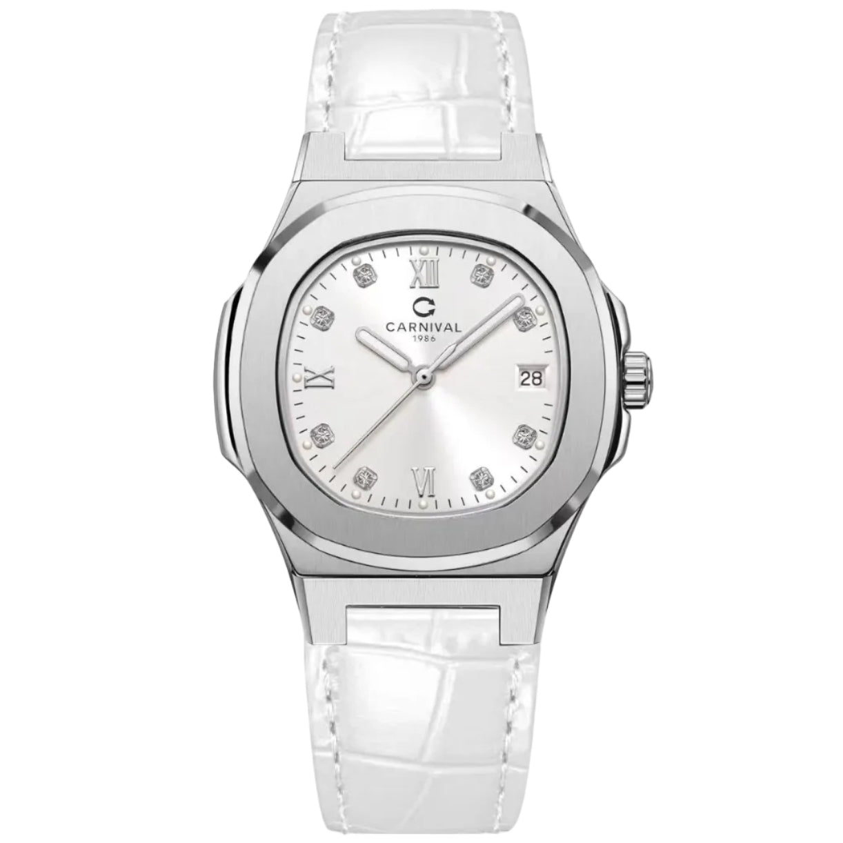 Carnival 8160L Bạc Trắng Dây Da Trắng ( 8160L-VT-DD-T1)
