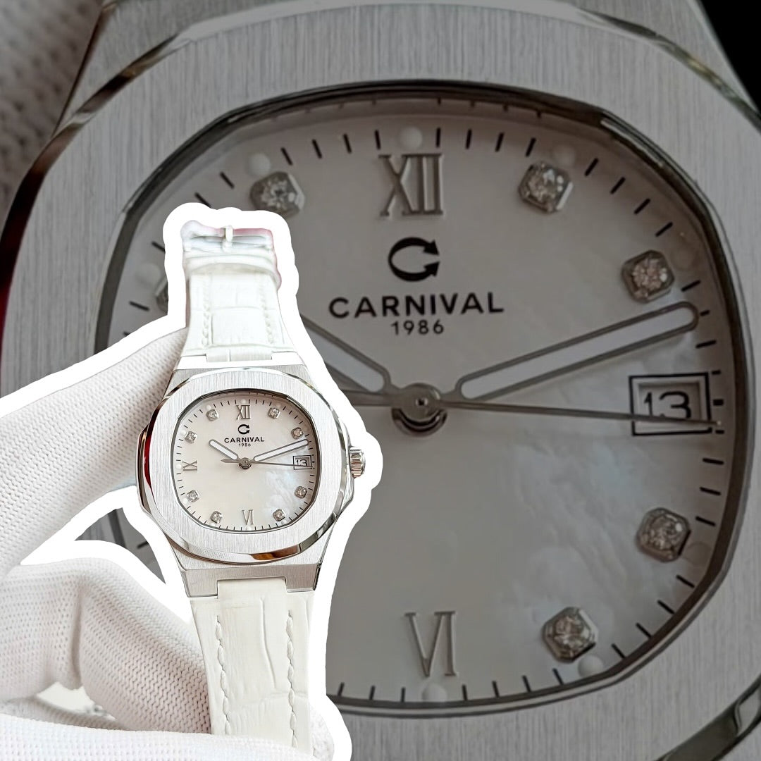 Carnival 8160L Bạc Xà Cừ Trắng Dây Da Trắng ( 8160L-VT-DD-TK1)