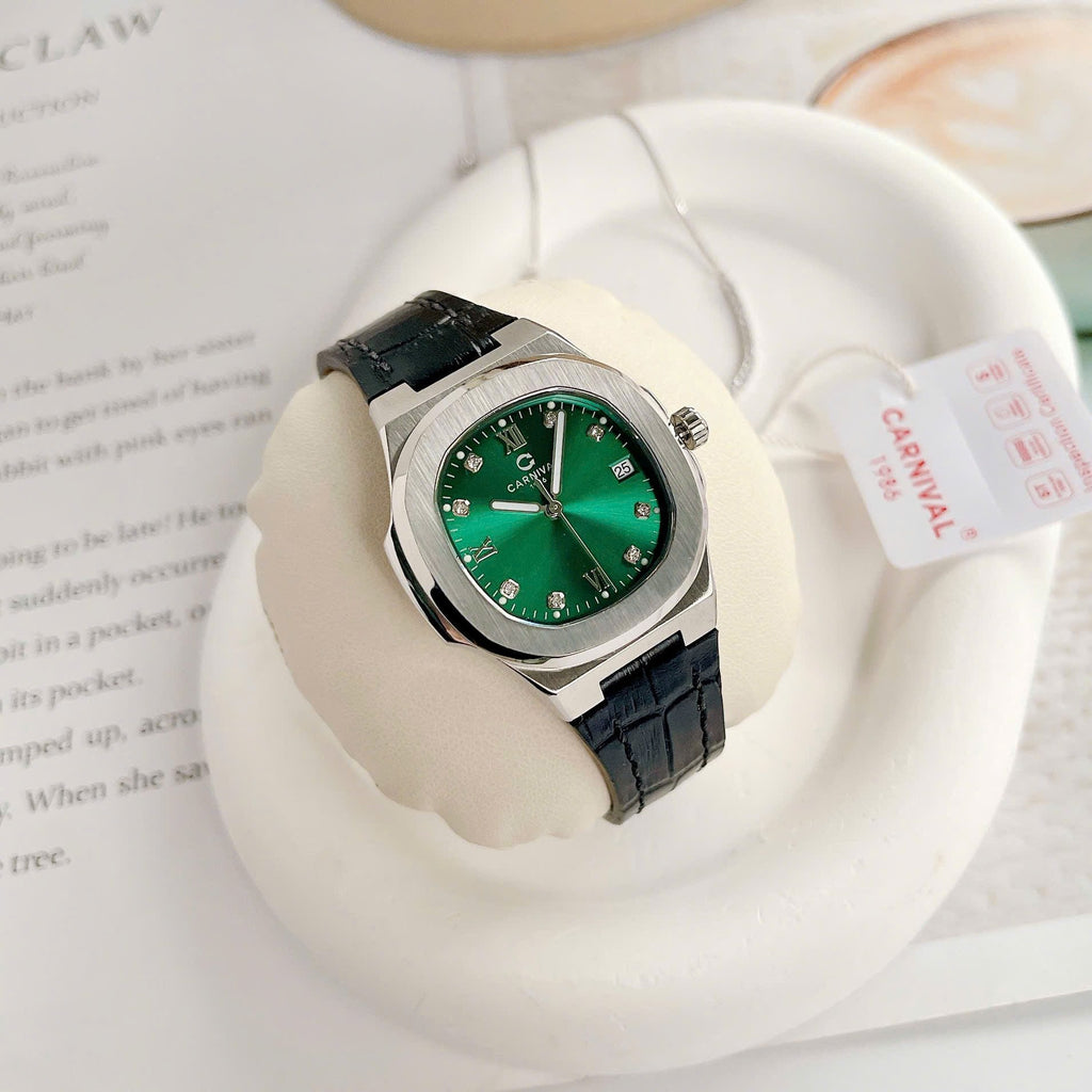 Carnival 8160L Bạc Xanh Lá Dây Da ( 8160L-VT-DD-XL)