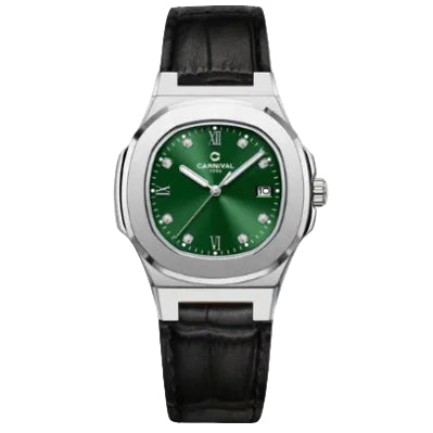 Carnival 8160L Bạc Xanh Lá Dây Da ( 8160L-VT-DD-XL)