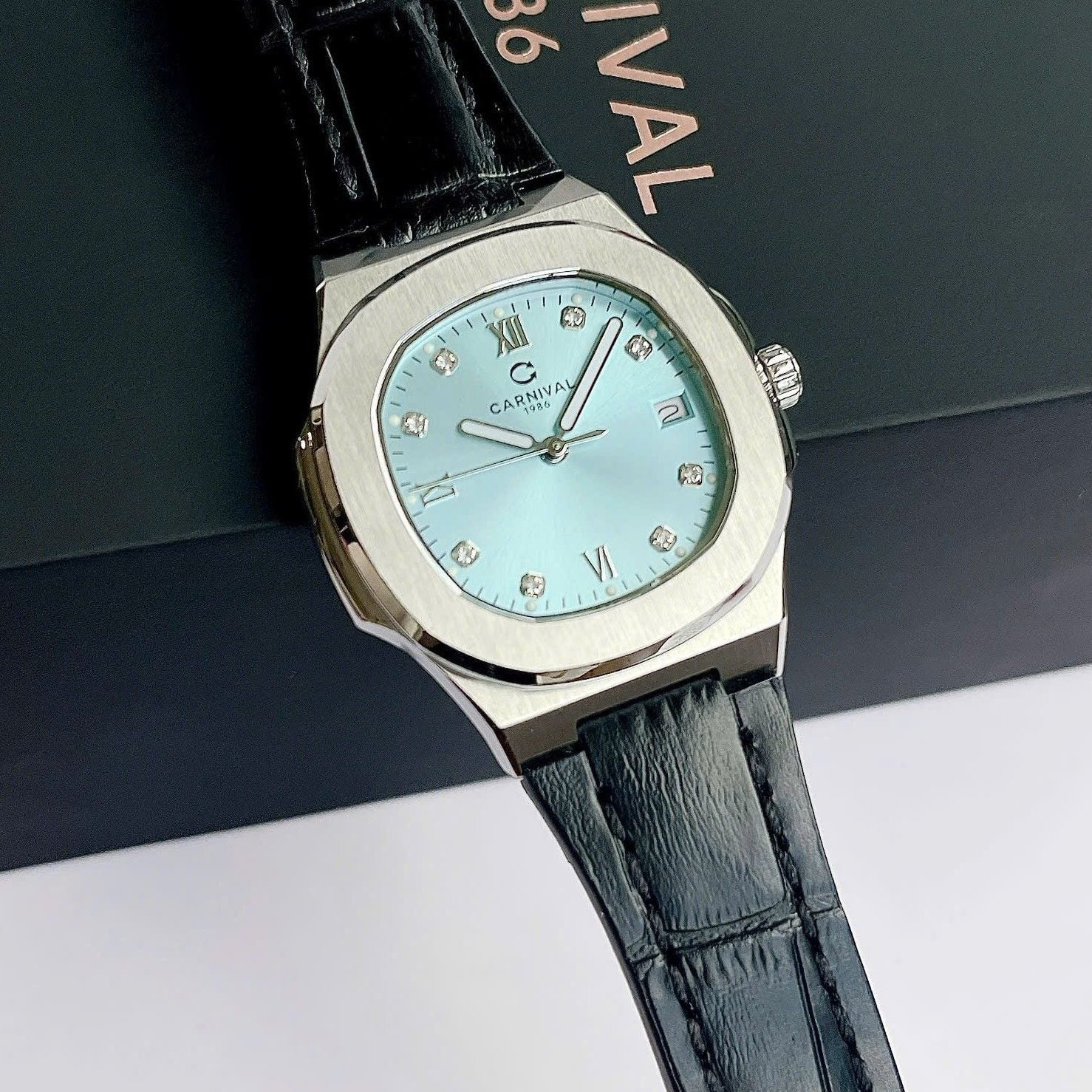 Carnival 8160L Bạc Xanh Tiffany Blue Dây Da ( 8160L-VT-DD-XT)