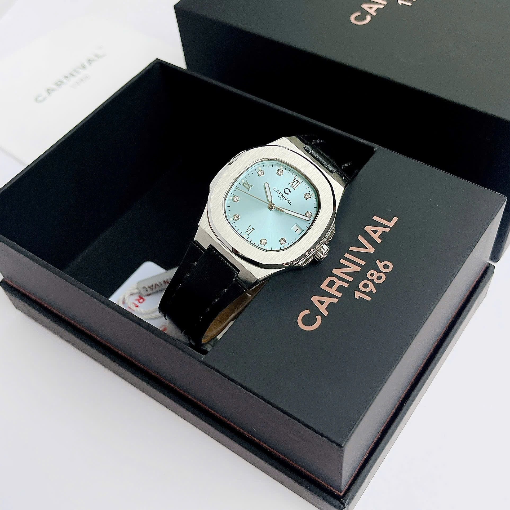 Carnival 8160L Bạc Xanh Tiffany Blue Dây Da ( 8160L-VT-DD-XT)
