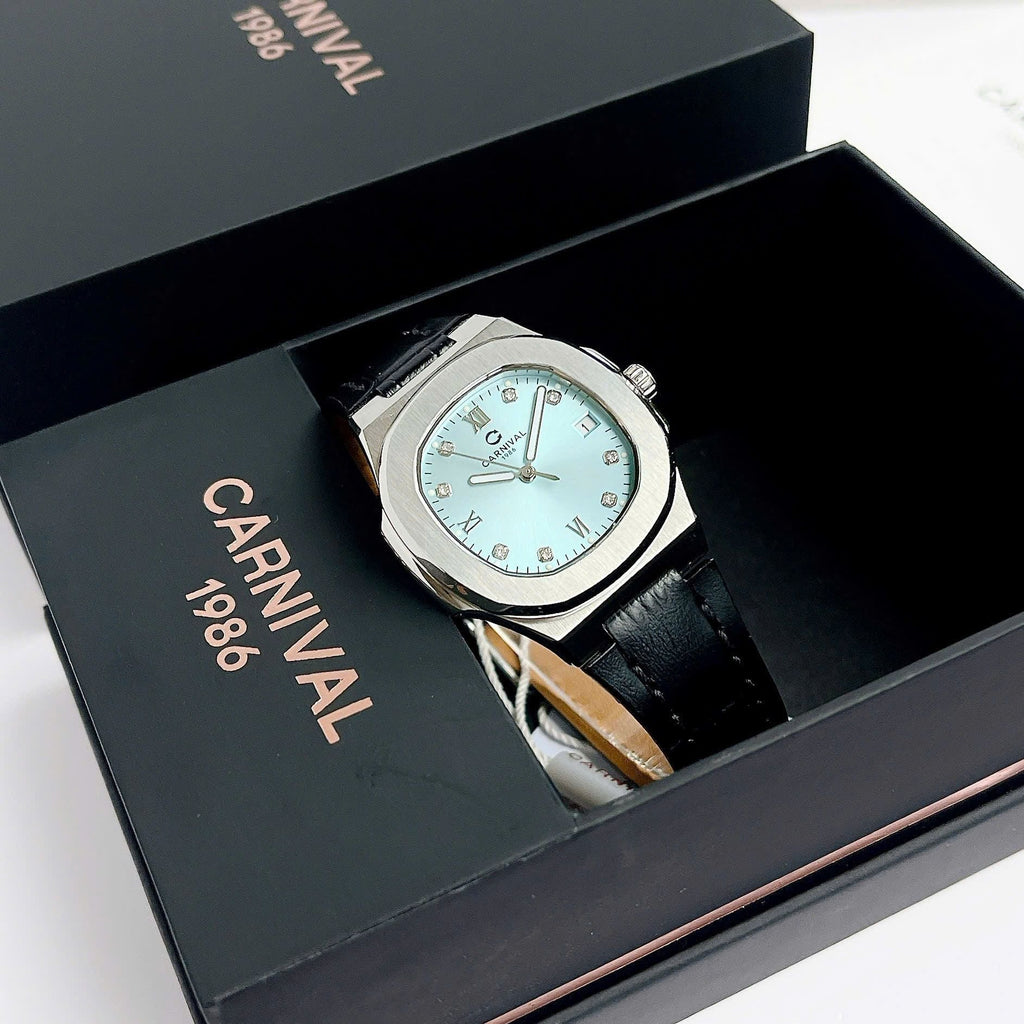 Carnival 8160L Bạc Xanh Tiffany Blue Dây Da ( 8160L-VT-DD-XT)