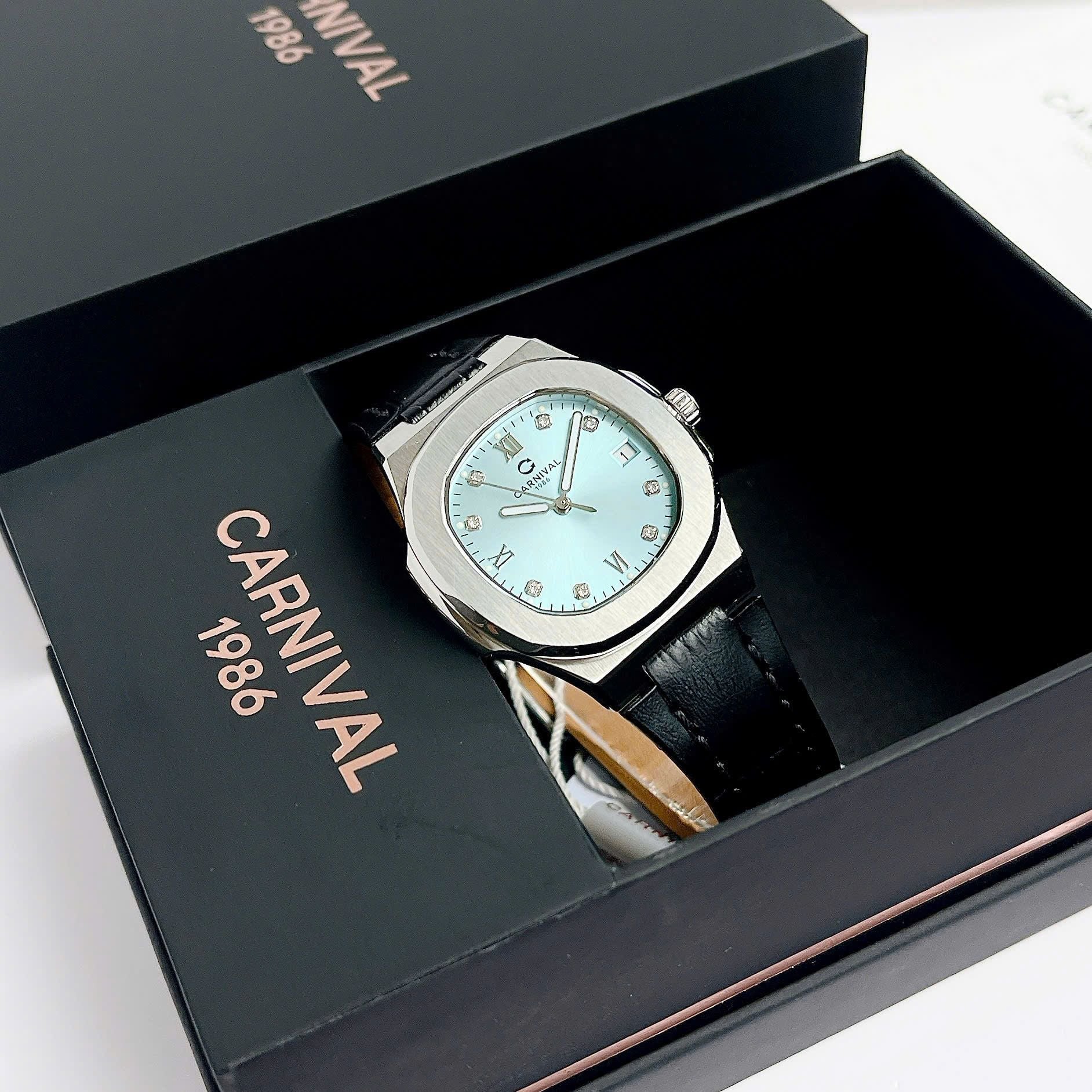 Carnival 8160L Bạc Xanh Tiffany Blue Dây Da ( 8160L-VT-DD-XT)