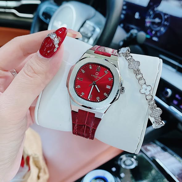 Carnival 8160L Bạc Đỏ Dây Da ( 8160L-VT-DD-DO)