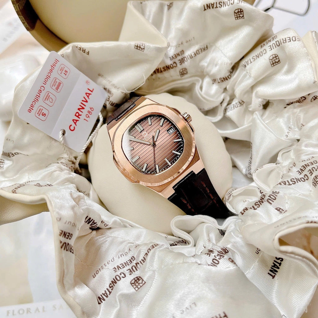 Carnival 8161L Rosegold Nâu Dây Da ( 8161L-VH-DD-N)