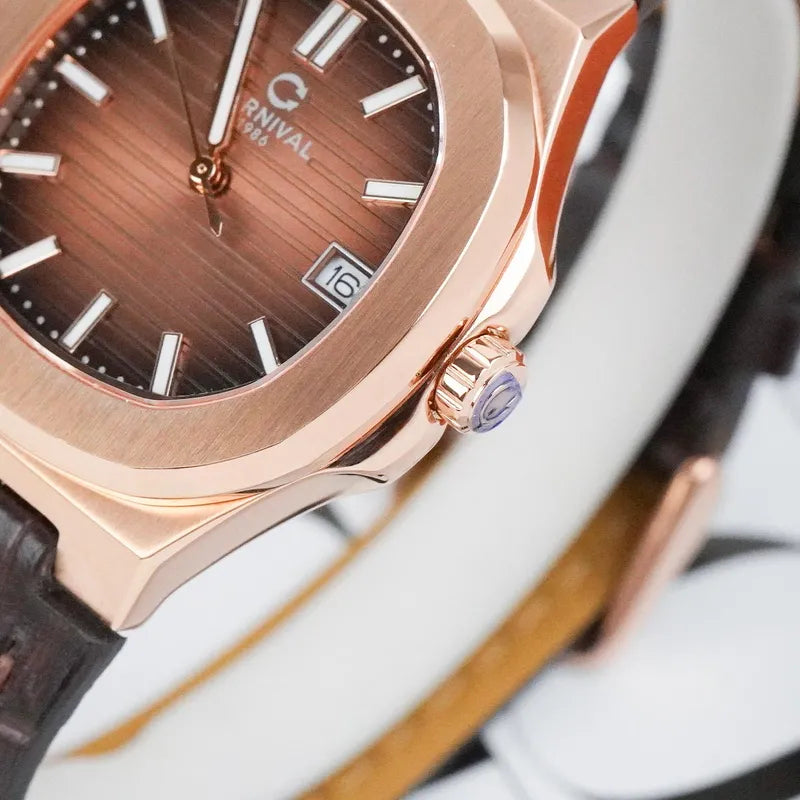 Carnival 8161L Rosegold Nâu Dây Da ( 8161L-VH-DD-N)