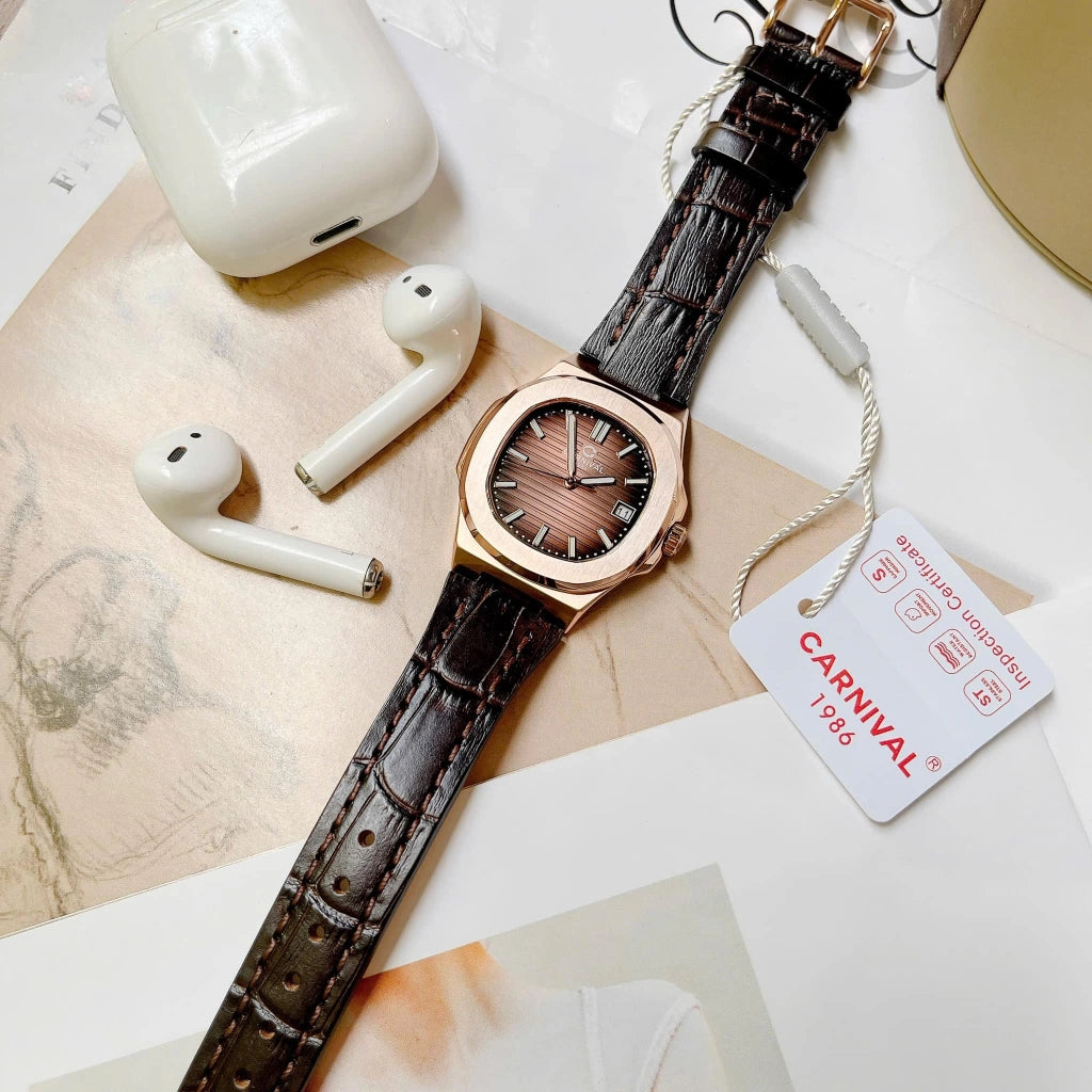 Carnival 8161L Rosegold Nâu Dây Da ( 8161L-VH-DD-N)