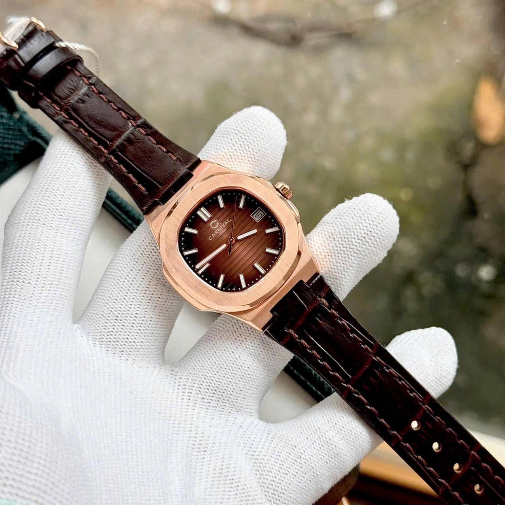 Carnival 8161L Rosegold Nâu Dây Da ( 8161L-VH-DD-N)