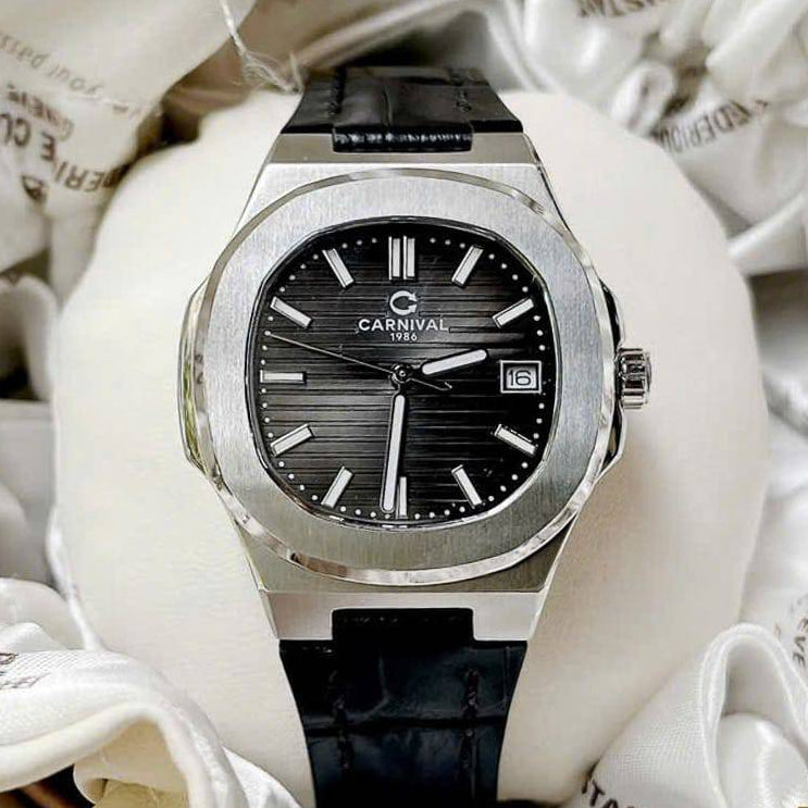 Carnival 8161L Bạc Đen Dây Da ( 8161L-VT-DD-D)