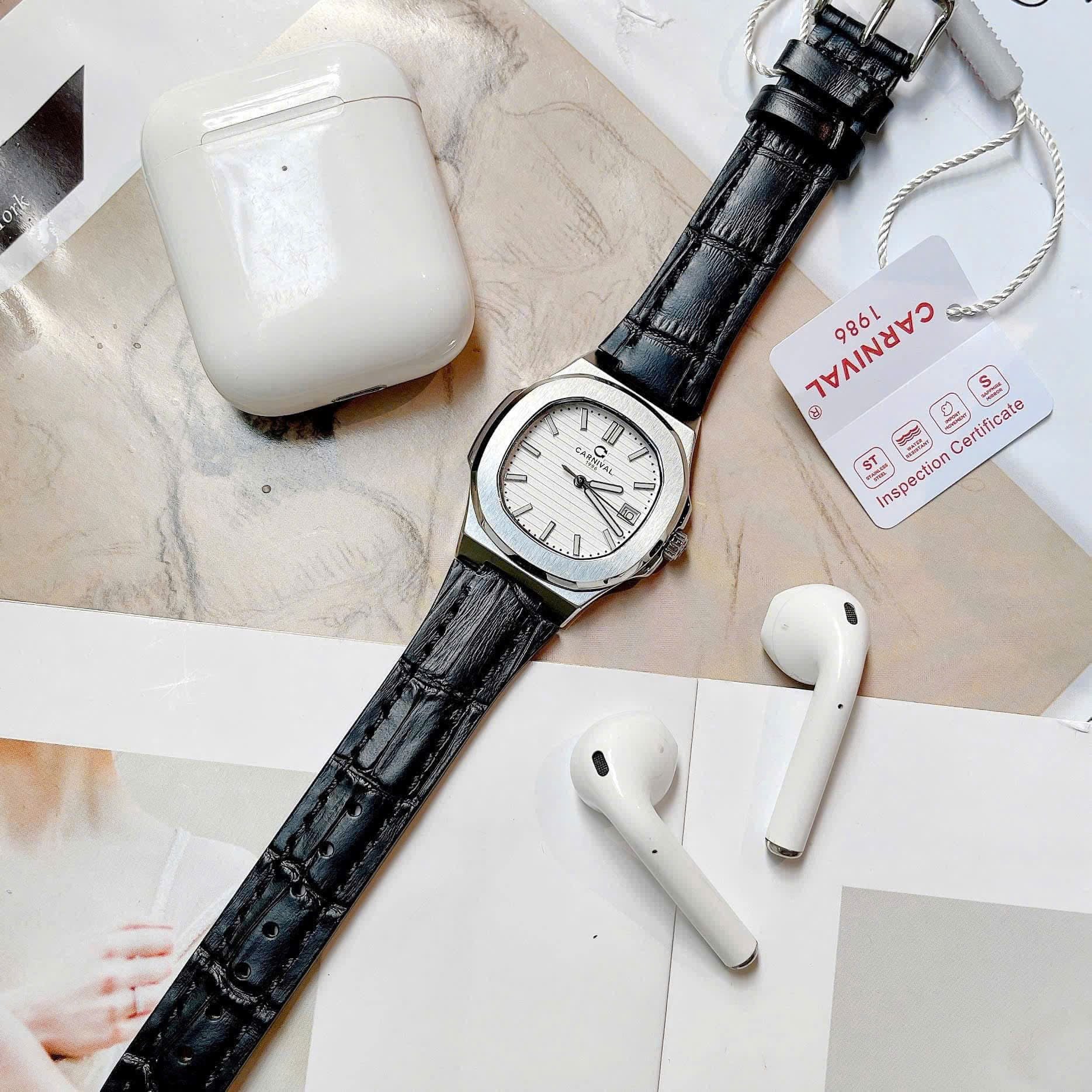 Carnival 8161L Bạc Trắng Dây Da ( 8161L-VT-DD-T)